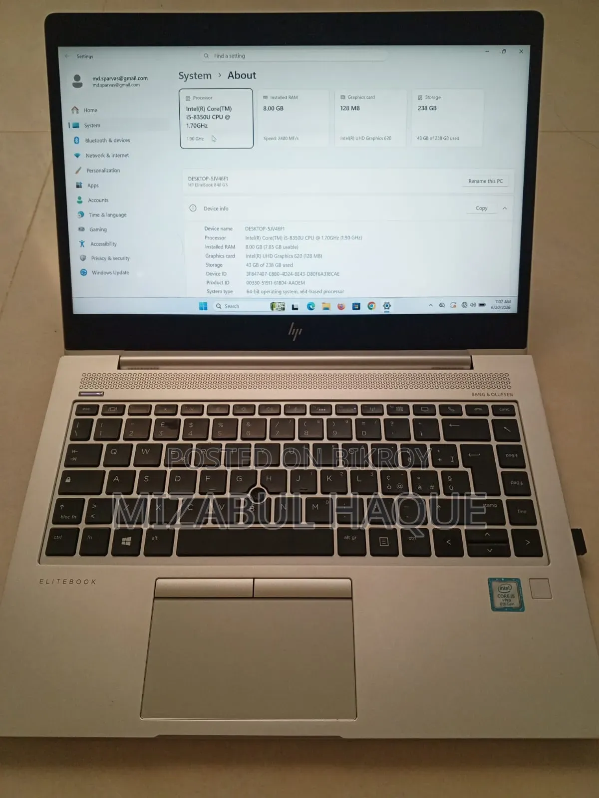 Laptop HP EliteBook 840 8GB Intel Core I5 SSD 256GB