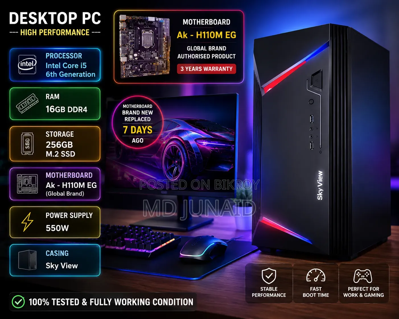 Desktop Computer 16GB Intel Core I5 SSD 256GB