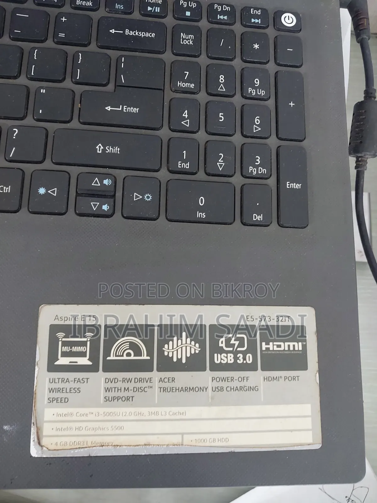 Laptop Acer Aspire E15 4GB Intel Core i3 SSD 1TB