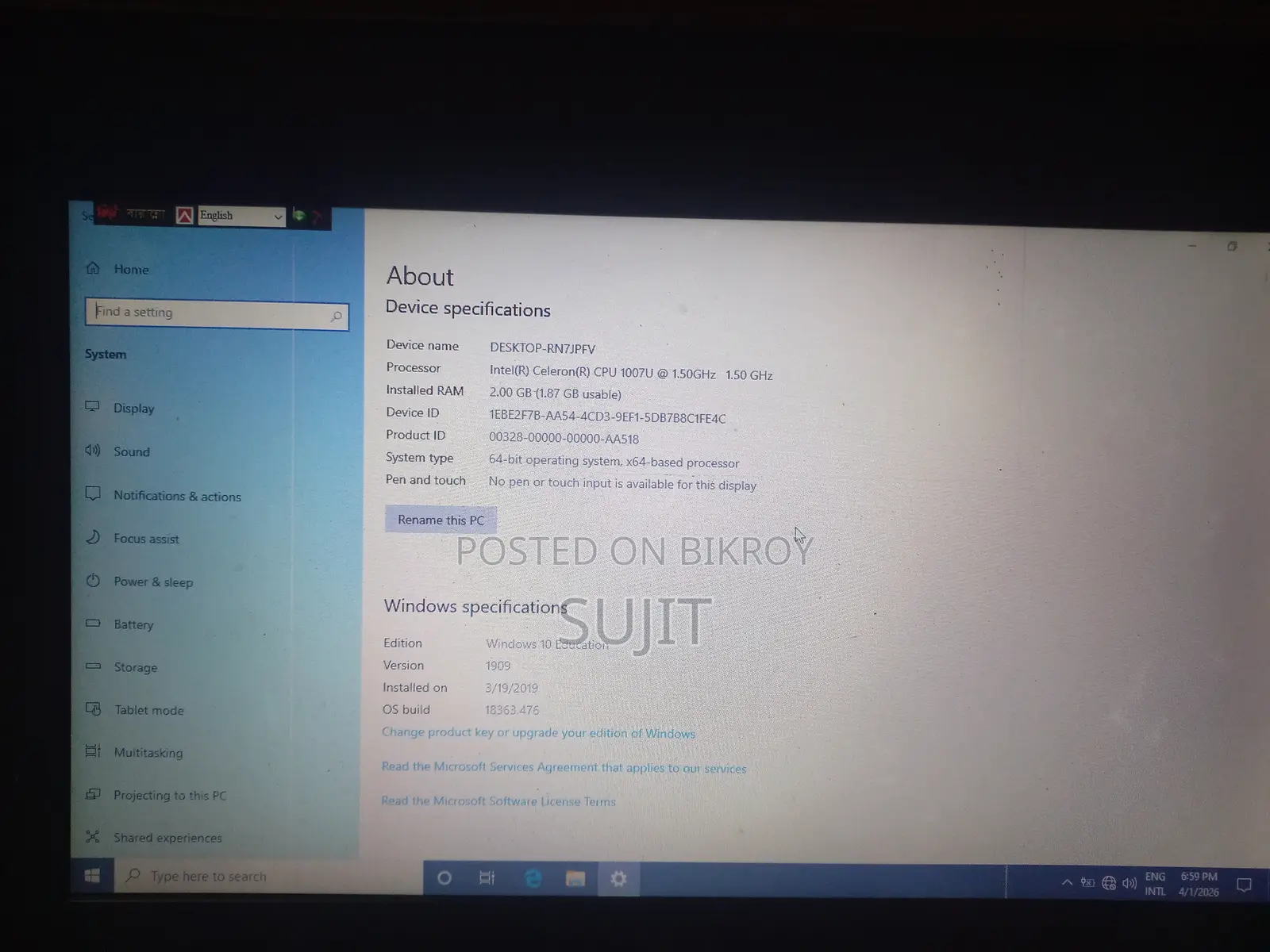 Laptop Dell Inspiron 14 1420 2GB Intel HDD 256GB