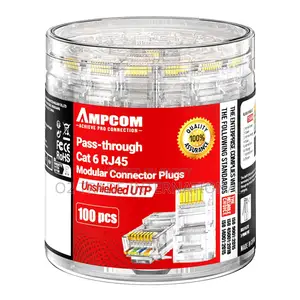 Ampcom RJ45 Pass-Through Cat6 Connector | 23-26 AWG | Gold Plated Pins