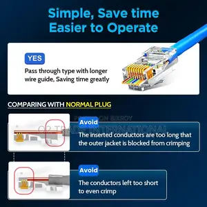 Ampcom RJ45 Pass-Through Cat6 Connector | 23-26 AWG | Gold Plated Pins