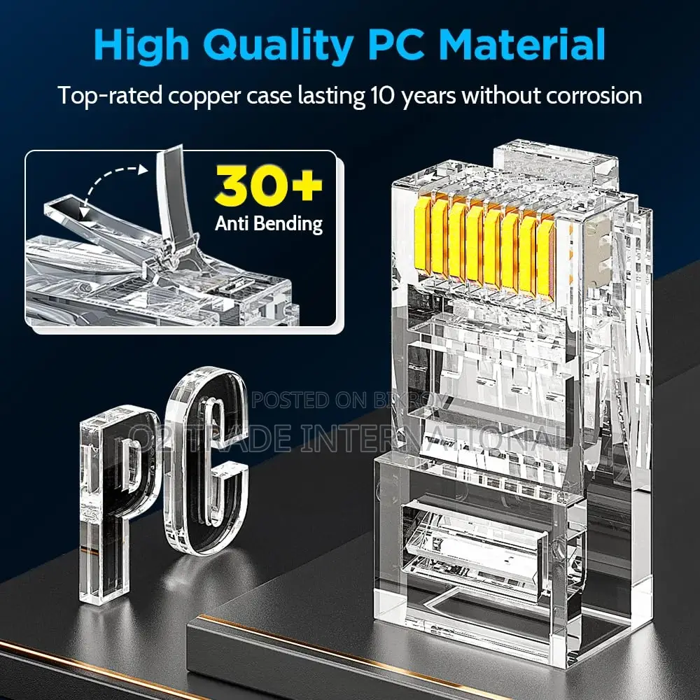 Ampcom RJ45 Pass-Through Cat6 Connector | 23-26 AWG | Gold Plated Pins