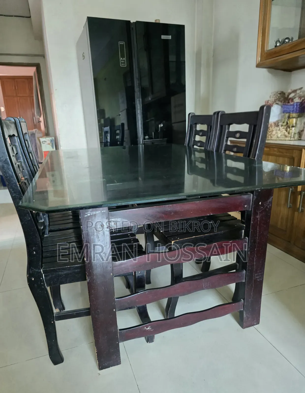 Dining Table Wooden Black With 4 Chairs