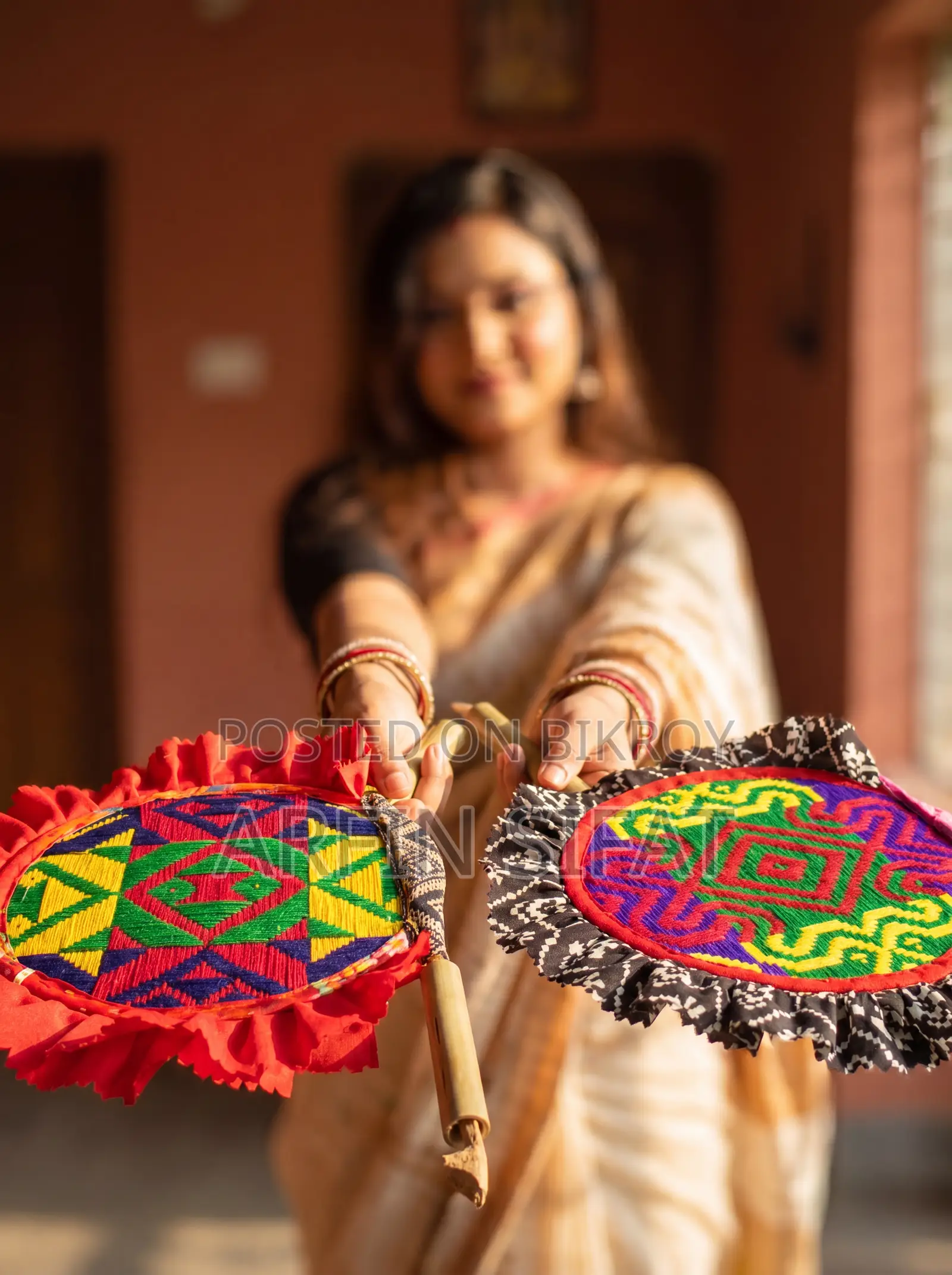 Pair of Nakshi Hand Fans | Nakshi Kantha Embroidery