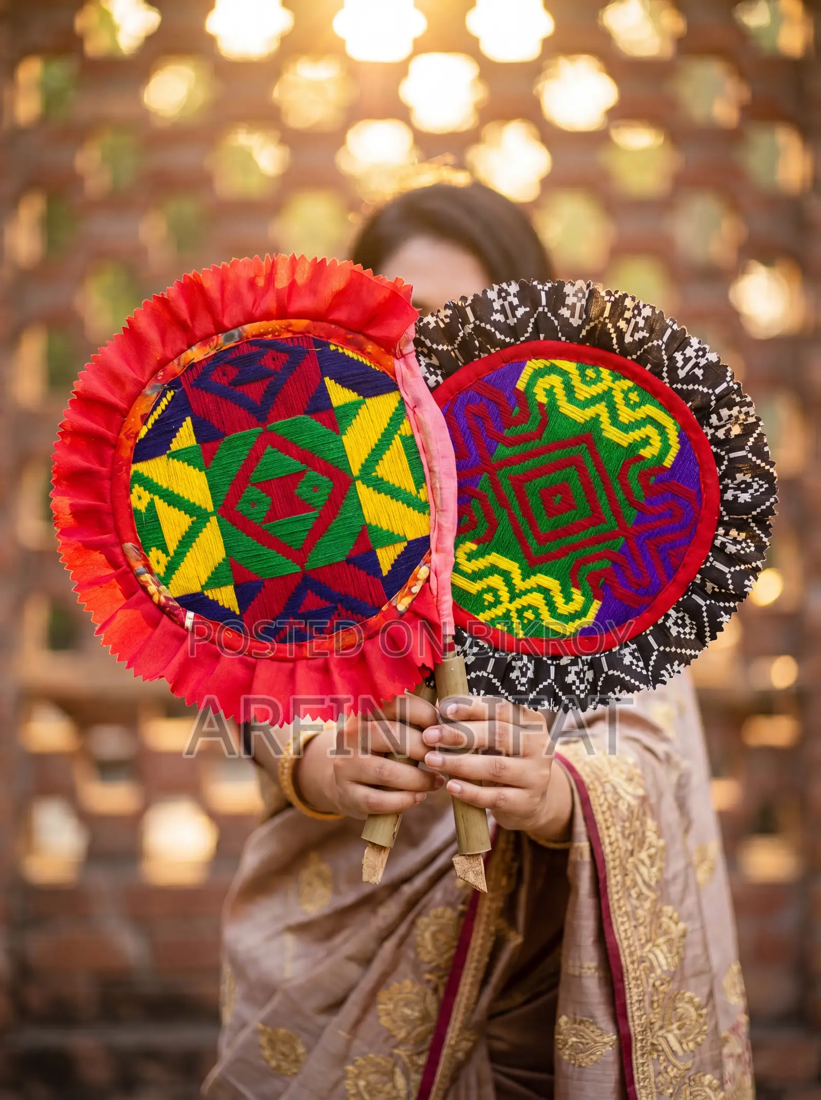 Pair of Nakshi Hand Fans | Nakshi Kantha Embroidery
