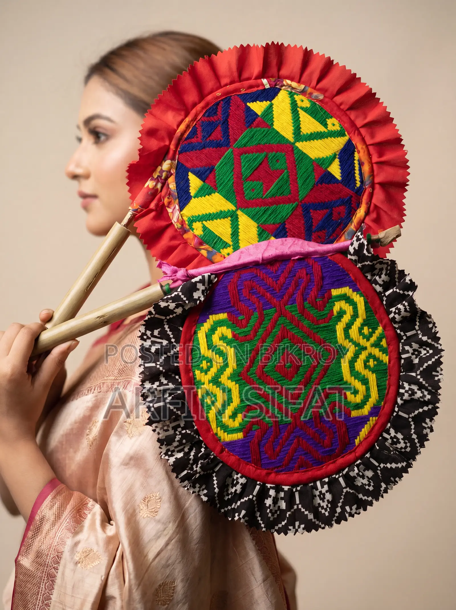 Pair of Nakshi Hand Fans | Nakshi Kantha Embroidery