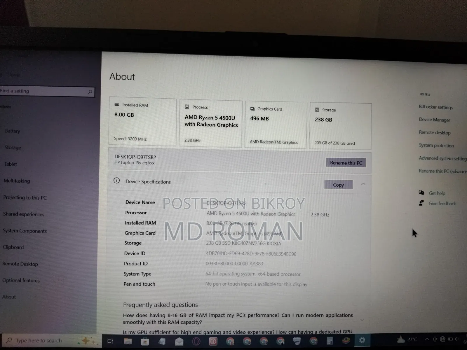 Laptop HP 15s 8GB AMD Ryzen 5 SSD 256GB