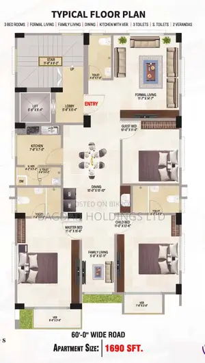 3-bedroom Apartment in Uttara for sale