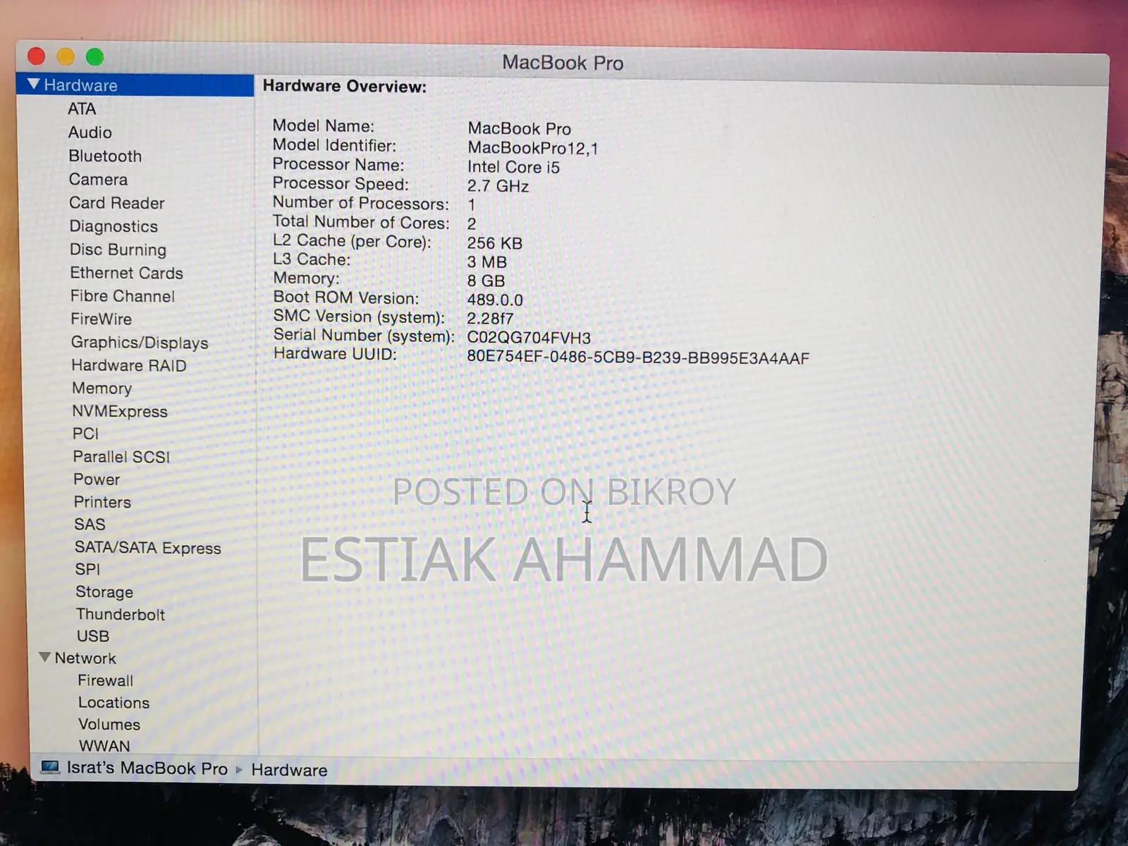 Laptop Apple MacBook Pro 2015 8GB Intel Core I5 SSD 128GB