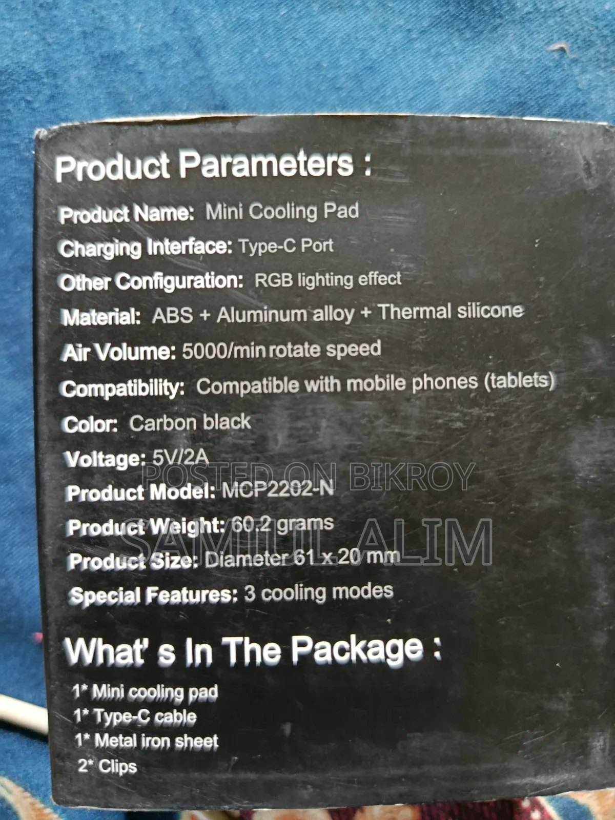 Gaming Cooling Fan. 1 Week Used