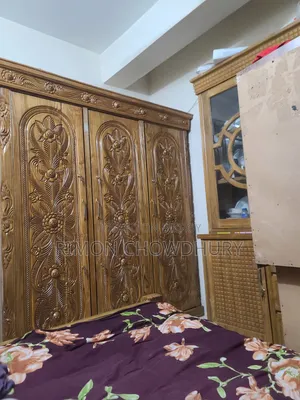 Three-part teak wood wardrobe