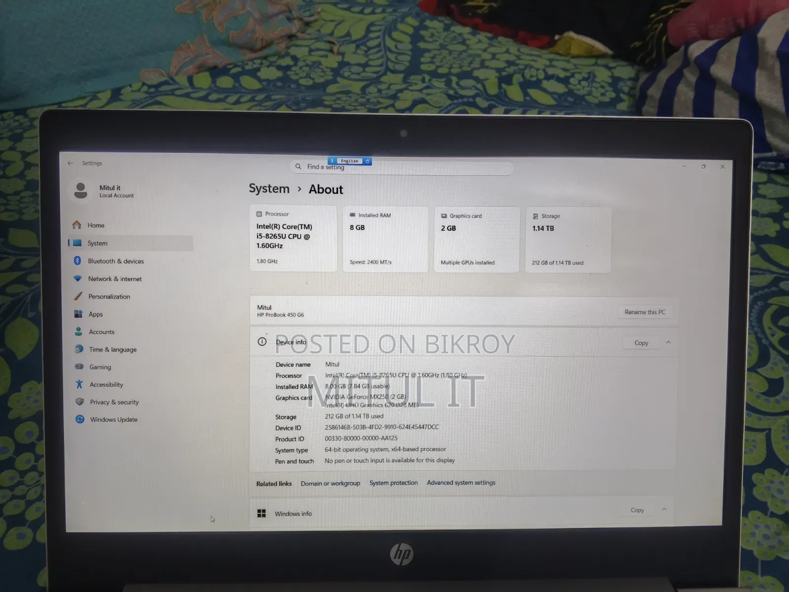 Laptop HP ProBook 450 G6 8GB Intel Core I5 HDD+SSD 1.5T