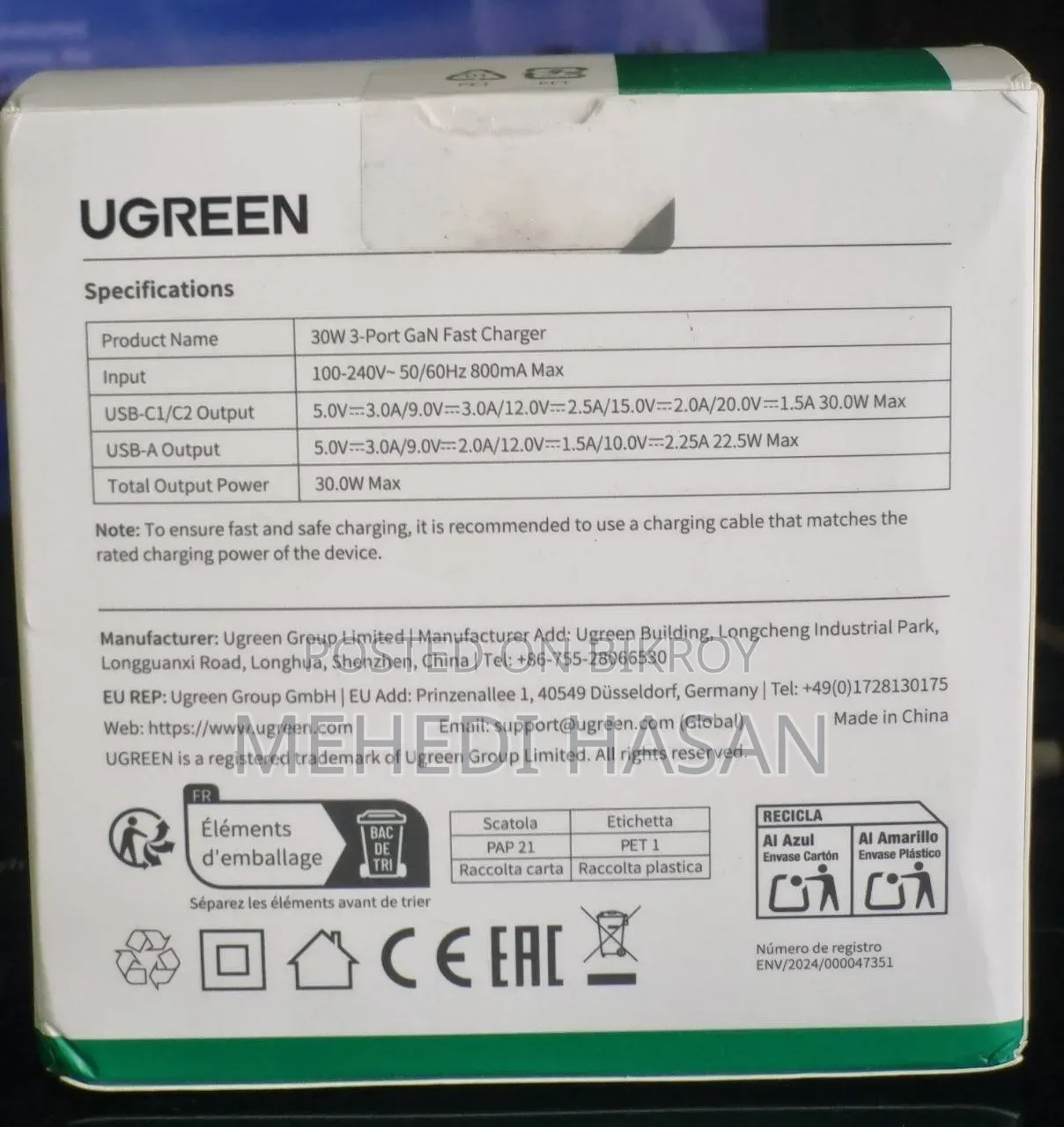 Ugreen Ganinfinity 3port 30w Charger