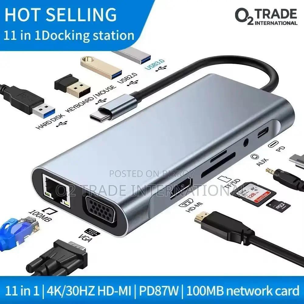 11 In 1 USB-C Hub Docking Station With HDMI VGA RJ45 Ethernet