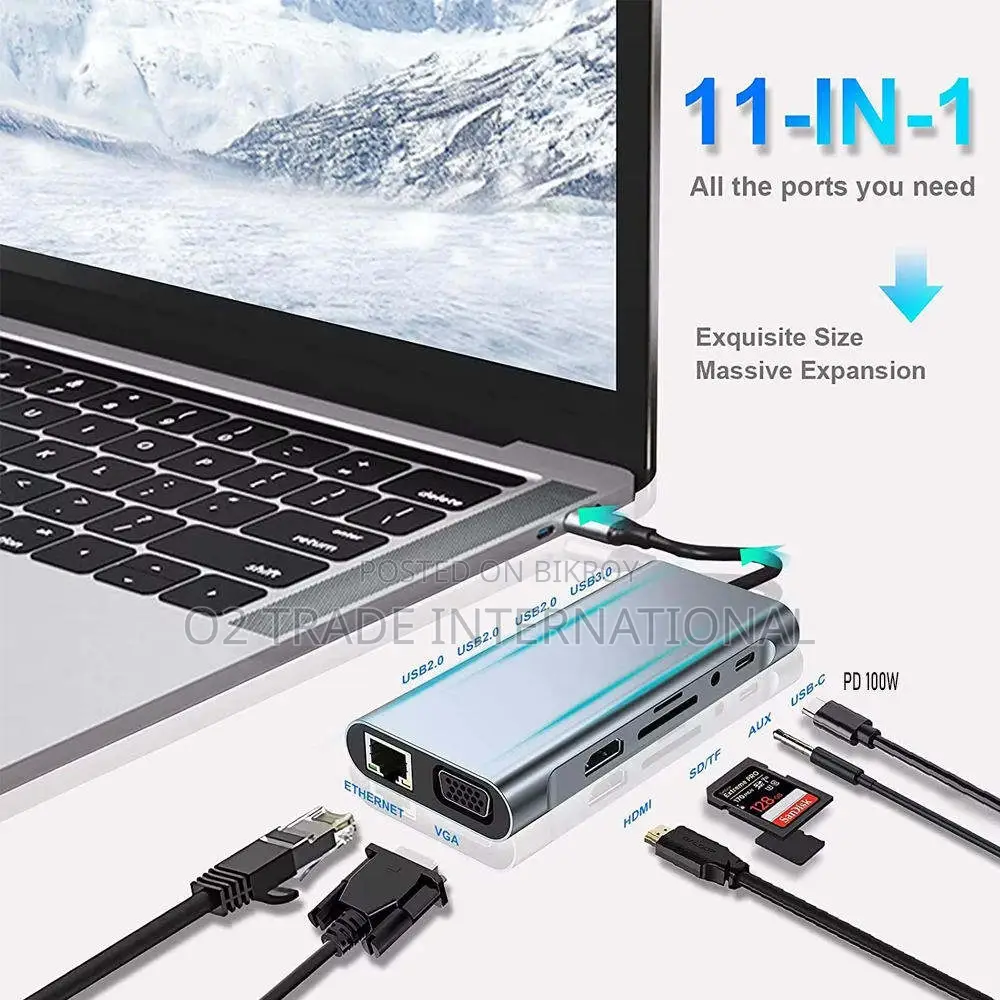 11 In 1 USB-C Hub Docking Station With HDMI VGA RJ45 Ethernet