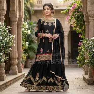 Royal Look Semi-Stitched Georgette Embroidered Sharara Dress
