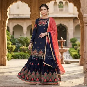 Royal Look Semi-Stitched Georgette Embroidered Sharara Dress