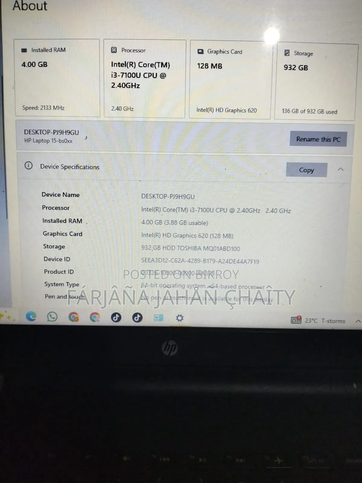 Laptop HP 15 4GB Intel Core I3 HDD 1TB