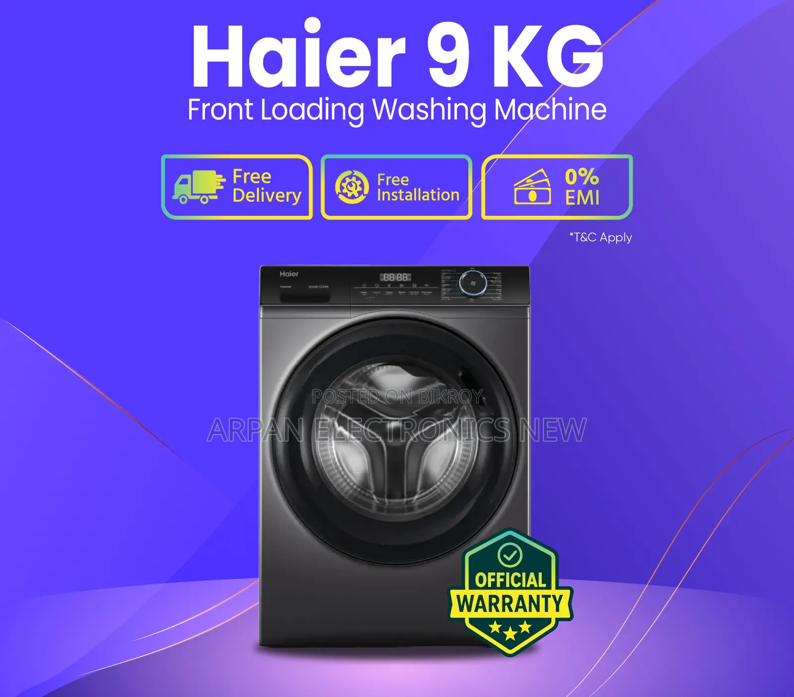 Front Loading Fully Automatic Washing Capacity: 9 Kg Haier