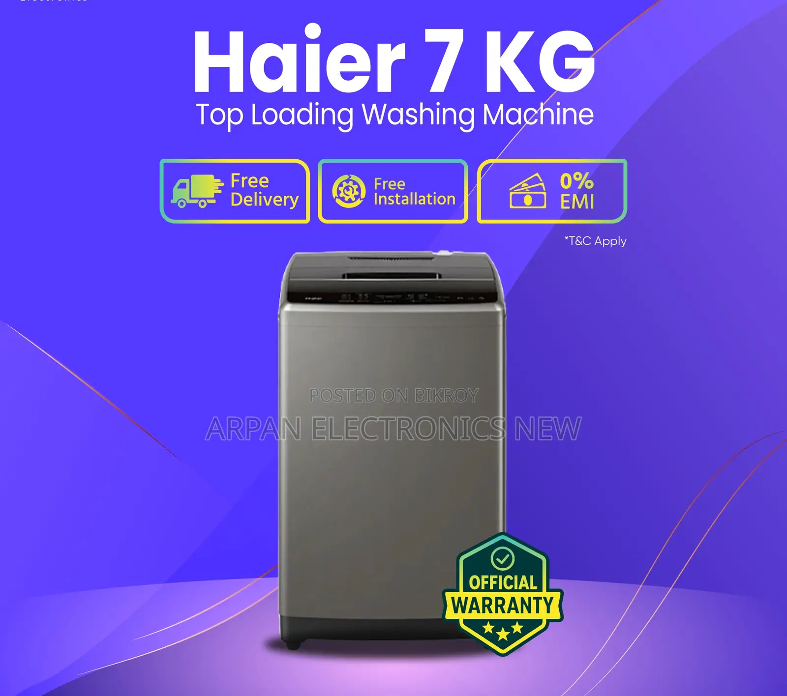Haier 7 Kg Official Top Load Automatic Washing Machine With EMI