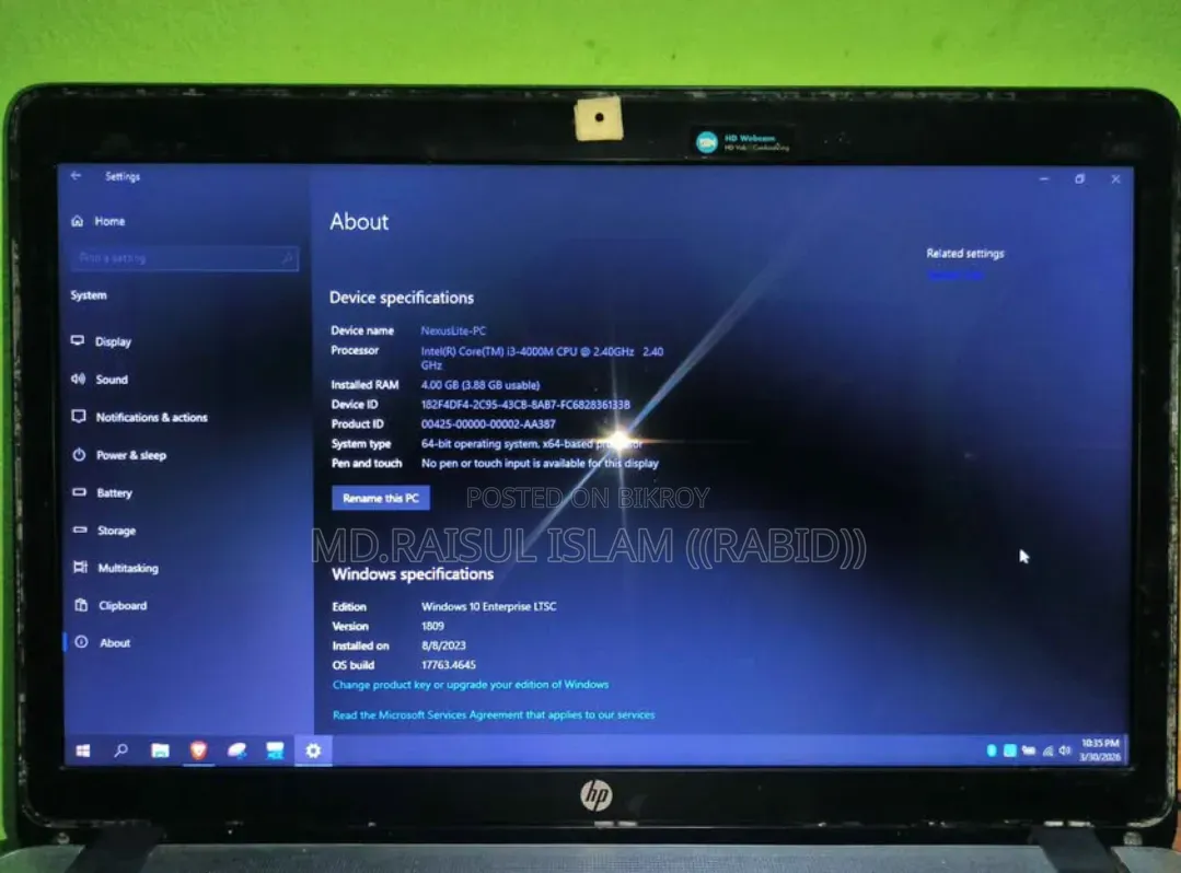 Laptop HP 4GB RAM Intel Core i3 HDD 512GB