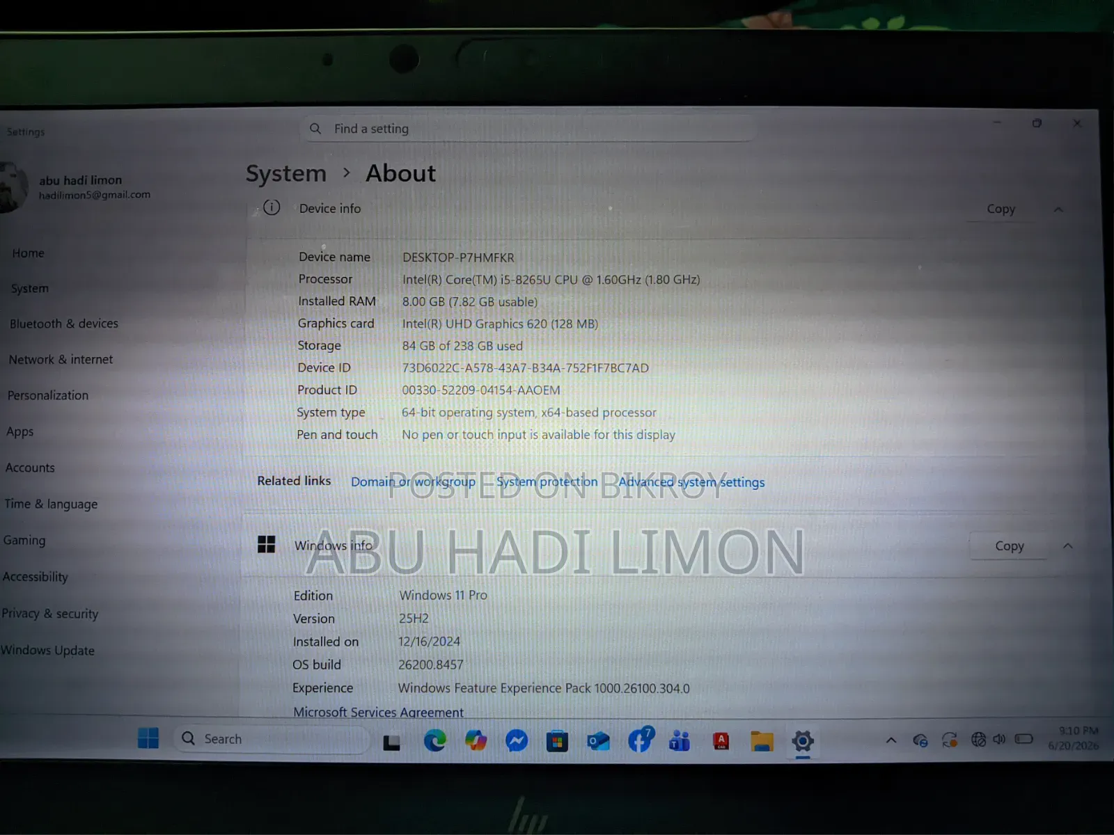 Laptop HP EliteBook 830 G6 8GB Intel Core I5 SSD 256GB