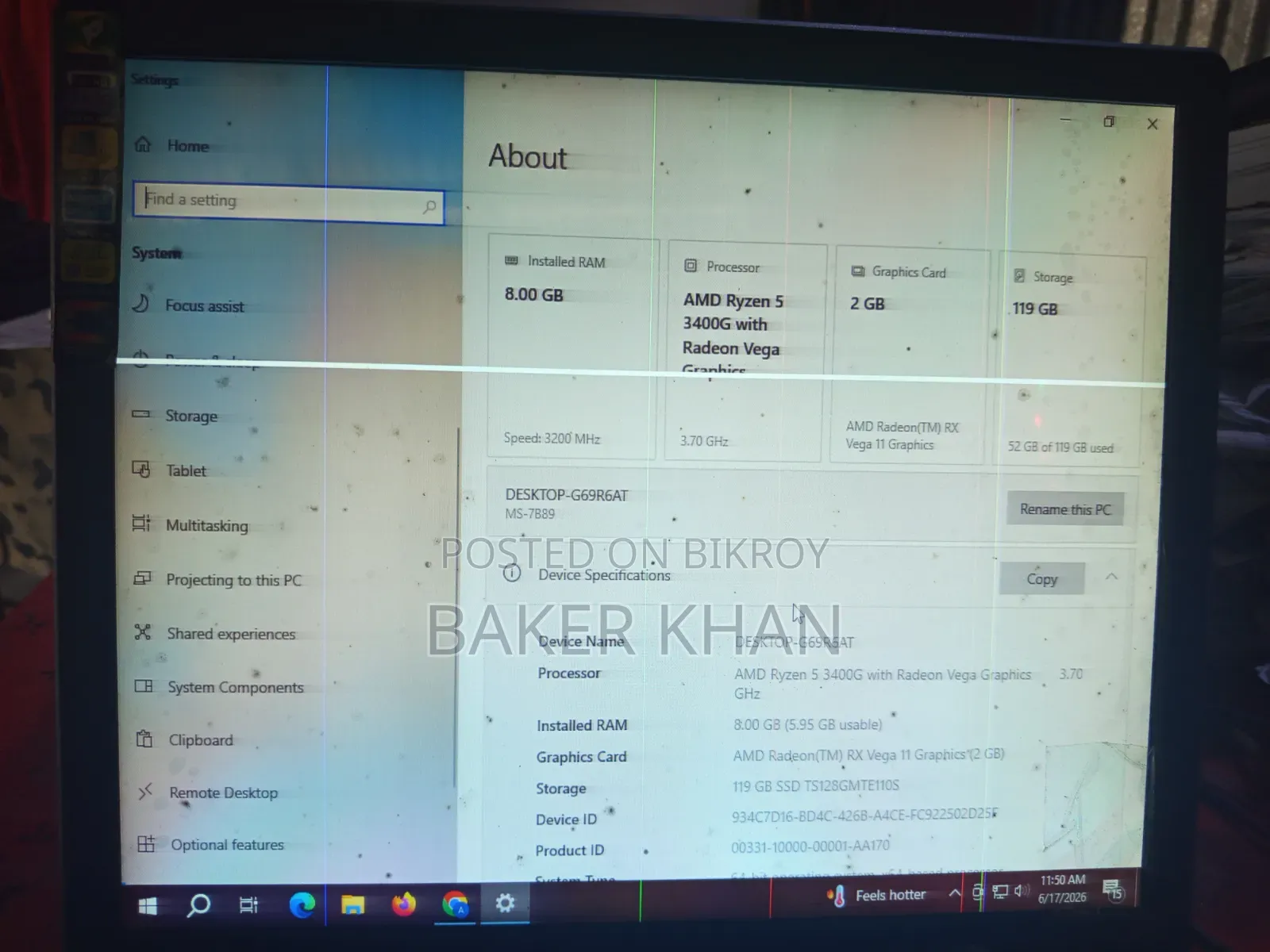 Desktop Computer MSI Model 8GB AMD Ryzen 5 SSD 128GB