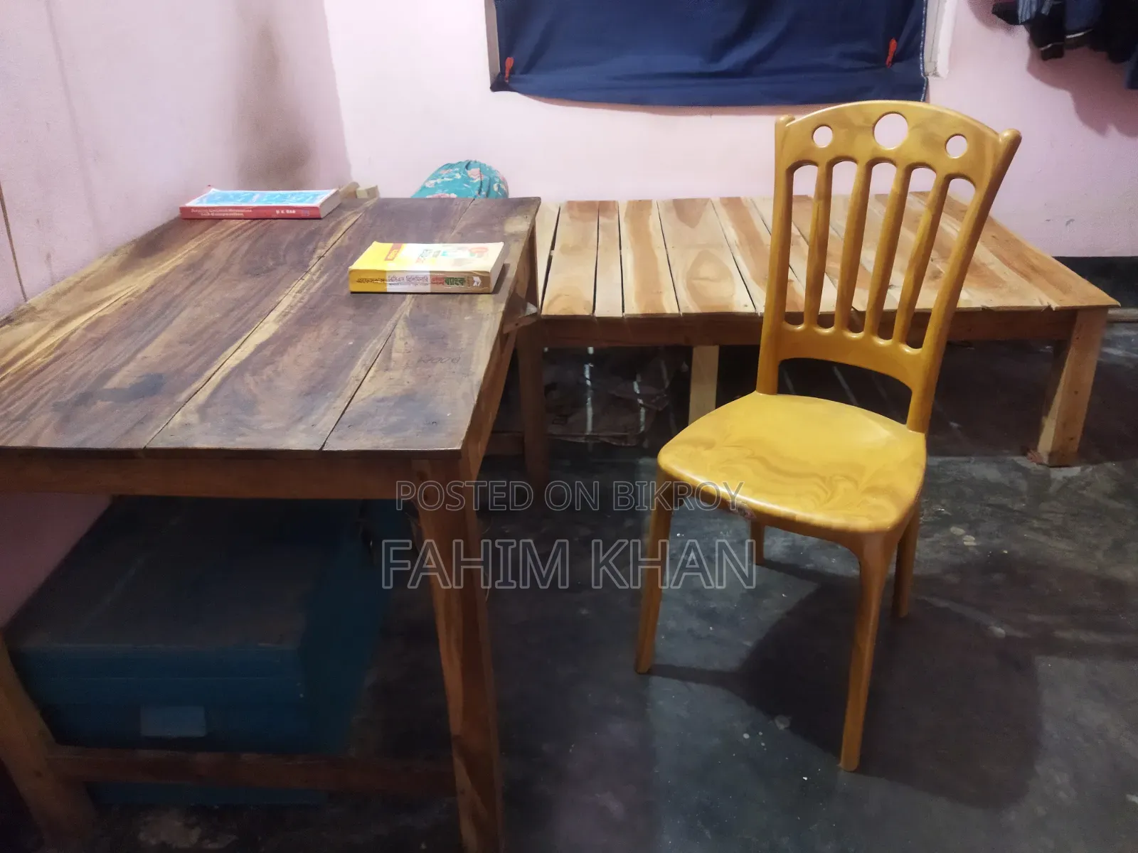 Large table, chair, large bed/cot