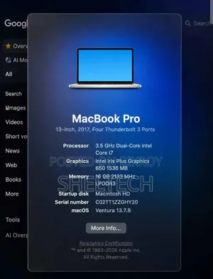 Laptop Apple MacBook Pro 2017 16GB Intel Core I7 SSD 256GB