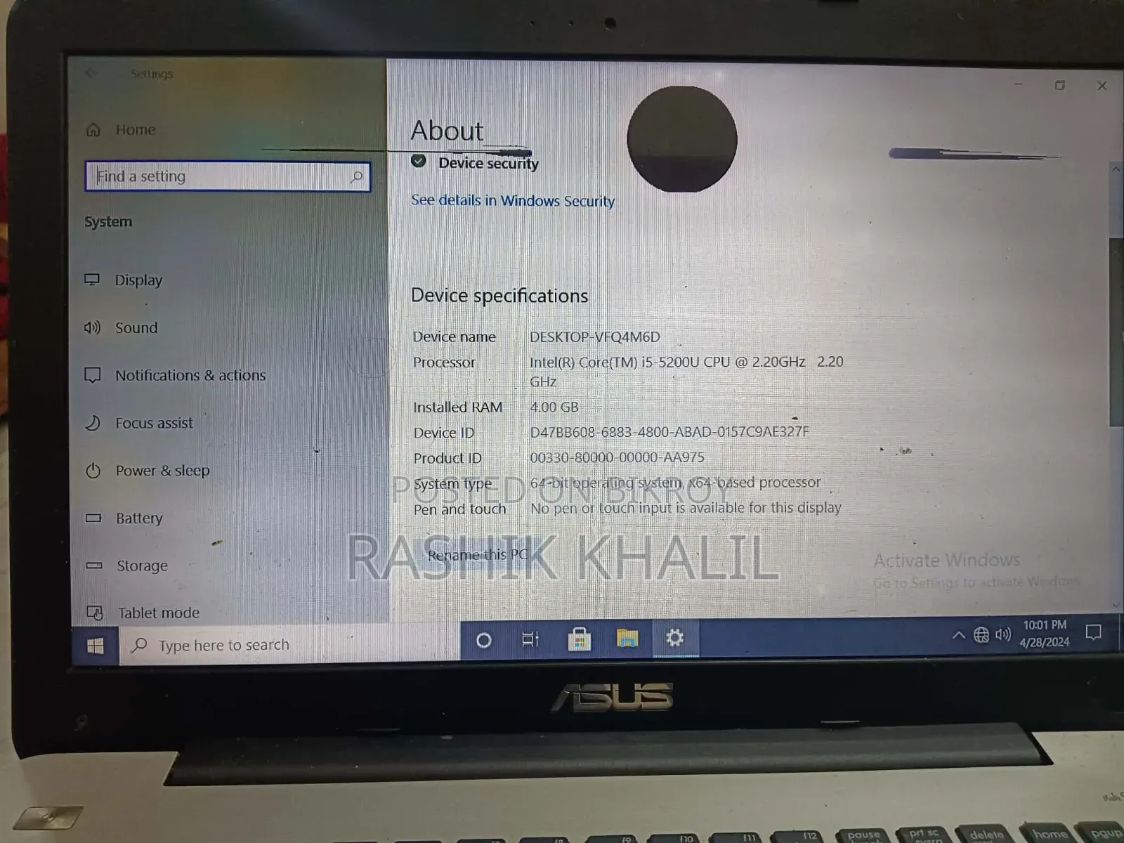 Laptop Asus K555LD 4GB Intel Core 5 HDD 500GB