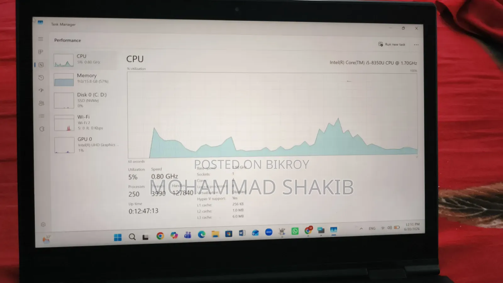 ল্যাপটপ লেনোভো থিংকপ্যাড এক্স১ কার্বন ১৬জিবি ইন্টেল কোর আই৫ এসএসডি ২৫৬জিবি