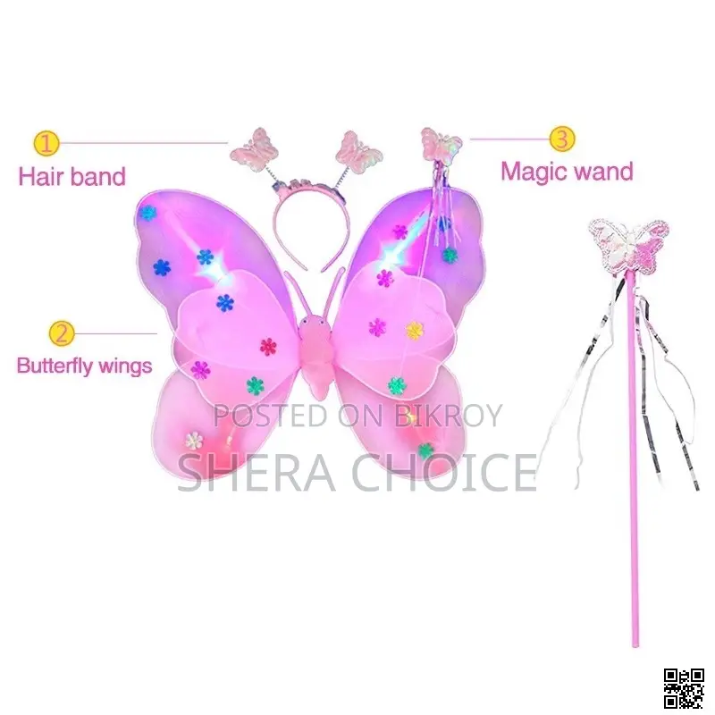 Butterfly Wings with Wand Headband for Party (3-Piece Fairy Costume)