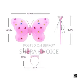 Butterfly Wings with Wand Headband for Party (3-Piece Fairy Costume)