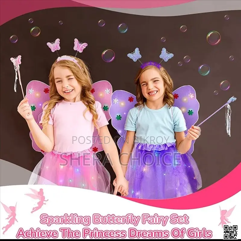 Butterfly Wings with Wand Headband for Party (3-Piece Fairy Costume)