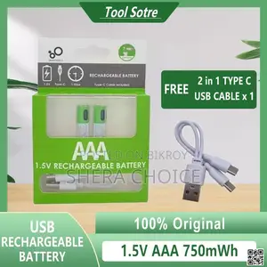 Rechargeable Li-ion AAA Via USB Type C Battery 1.5V (2 Pcs Set)