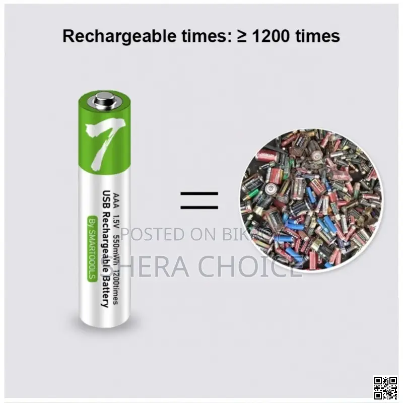 Rechargeable Li-ion AAA Via USB Type C Battery 1.5V (2 Pcs Set)