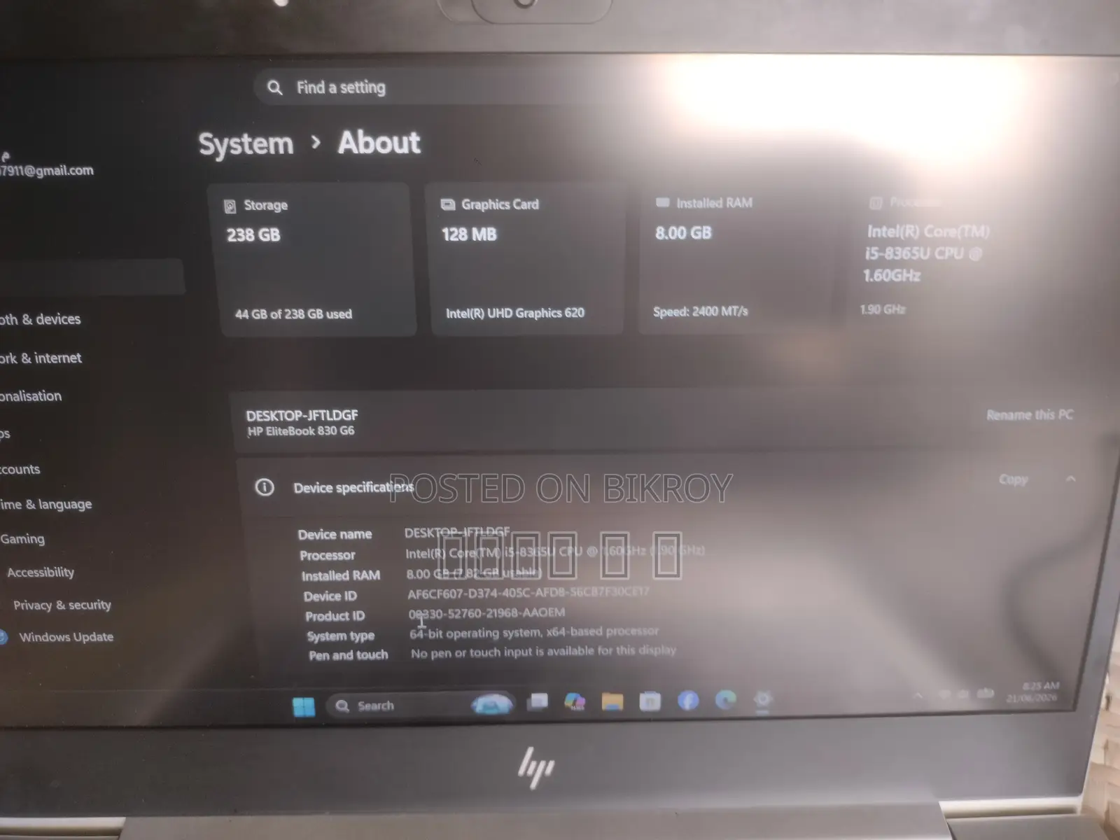 Laptop HP EliteBook 830 G6 8GB Intel Core I5 SSD 256GB