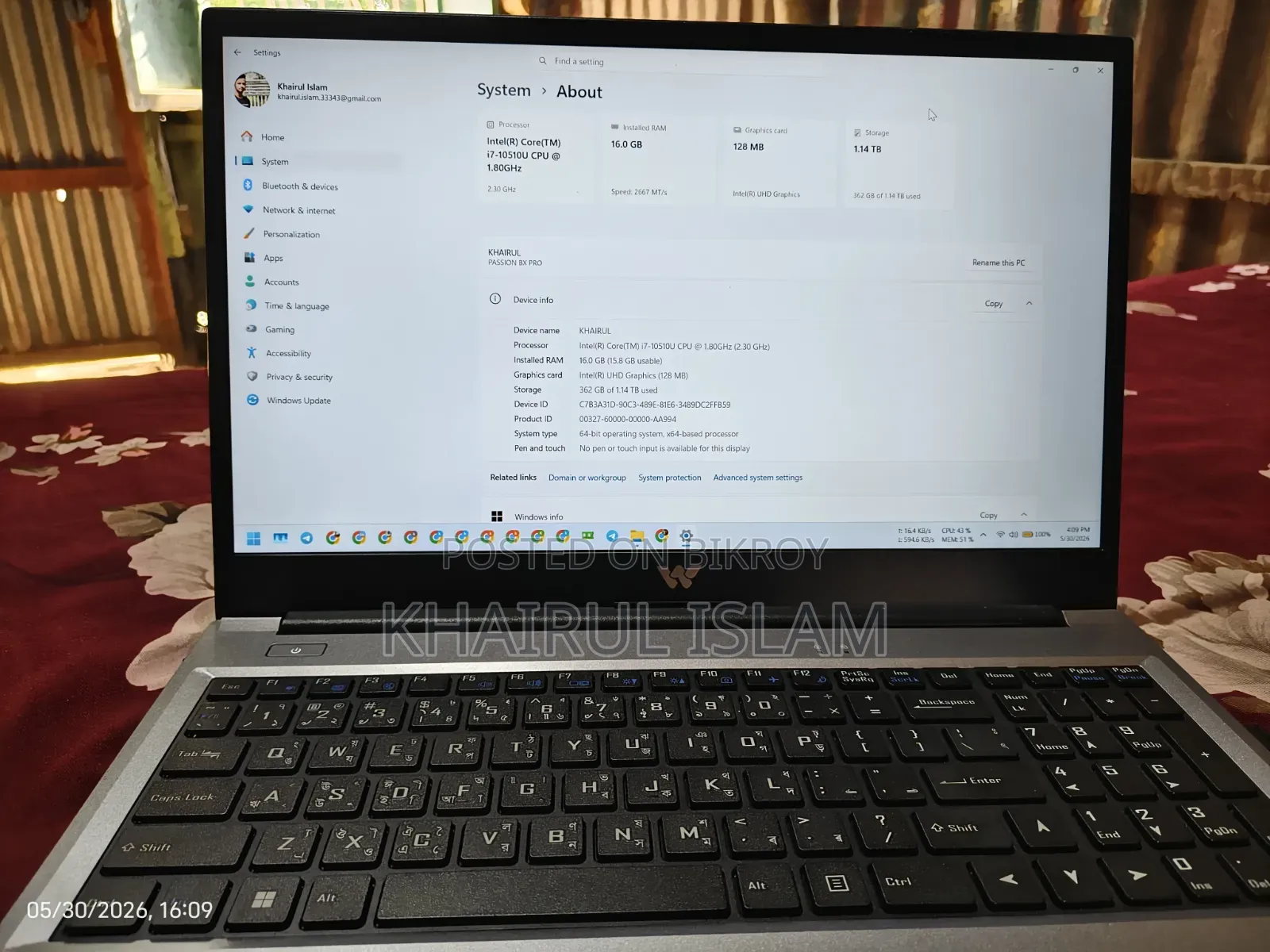 Laptop 16GB Intel Core I7 SSD 1T