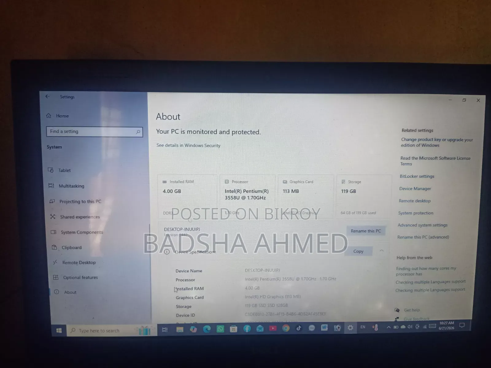 Laptop Dell 4GB Intel Pentium eMMC 128GB