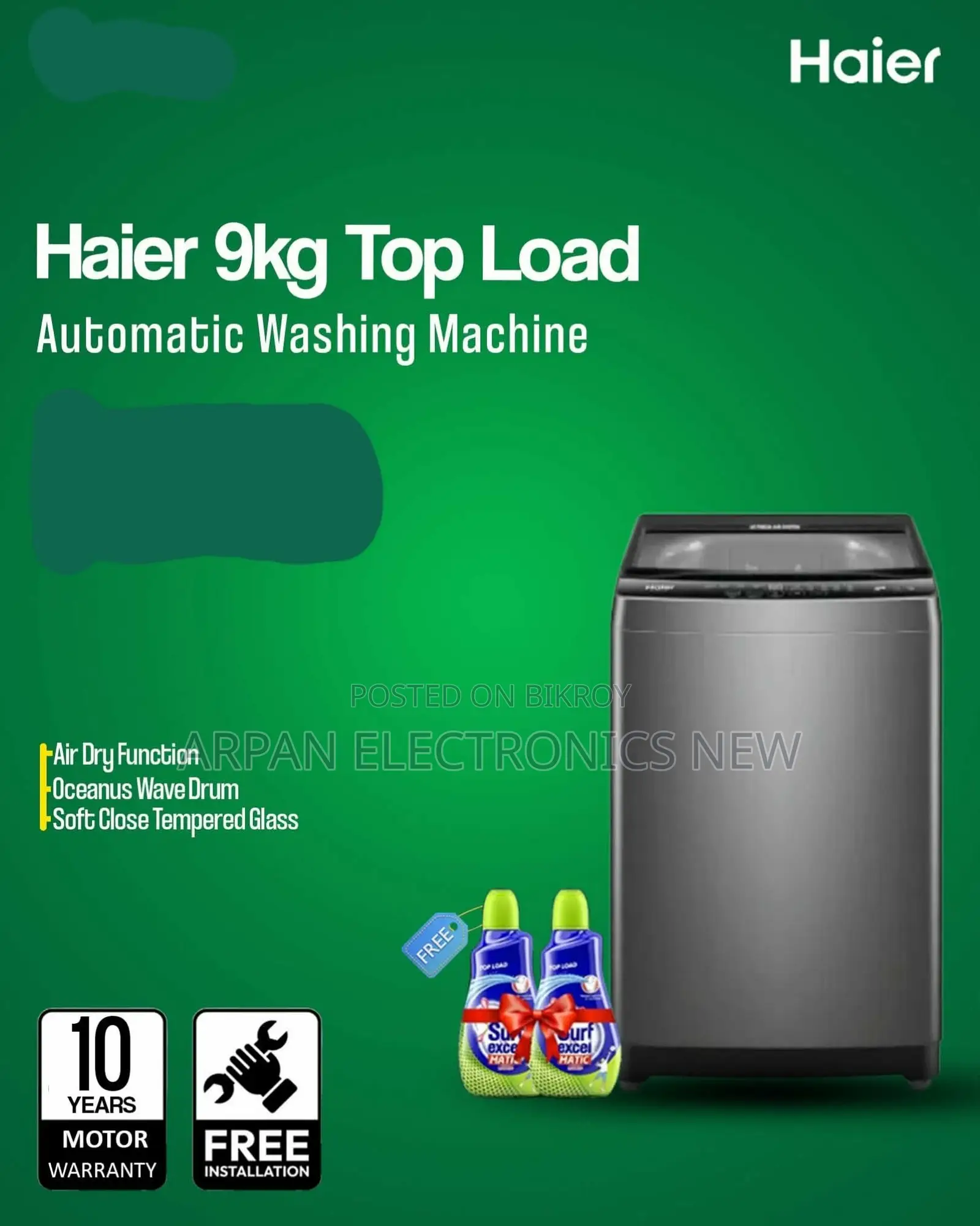 Haier Top Loading Washing Machine 9 Kg Warranty 12 Years