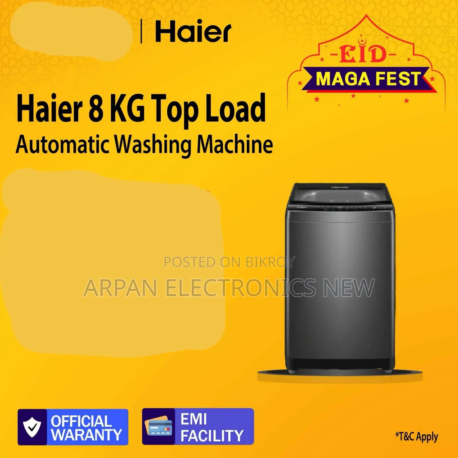 Easy EMI Facility Haier Top Loading Washing Machine 8 Kg