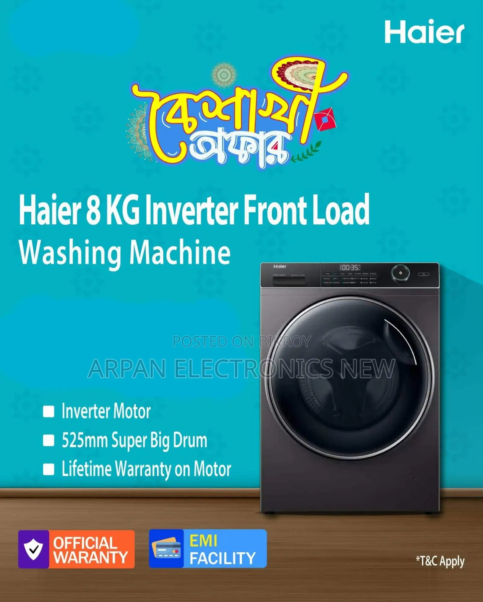 Easy EMI Facility Haier Front Loading Washing Machine 8 Kg