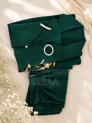 Exclusive Emerald Green Shrug Style 2-Piece Set With Handwork