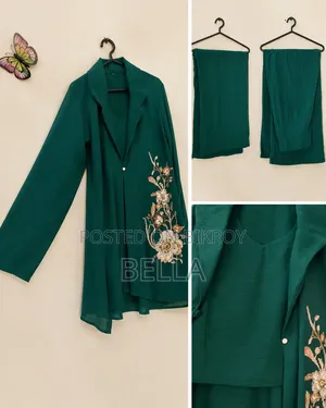 Exclusive Emerald Green Shrug Style 2-Piece Set With Handwork