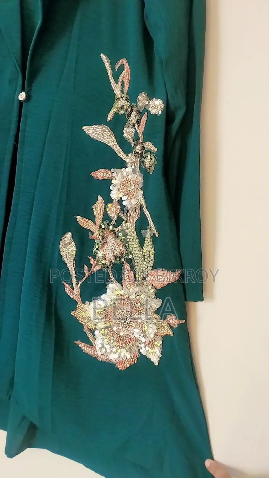 Exclusive Emerald Green Shrug Style 2-Piece Set With Handwork
