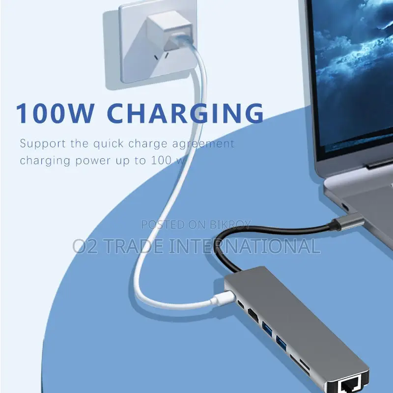 8-in-1 Gigabit RJ45 Type-C Hub with HDMI, 87W PD, USB 3.0, SD/TF