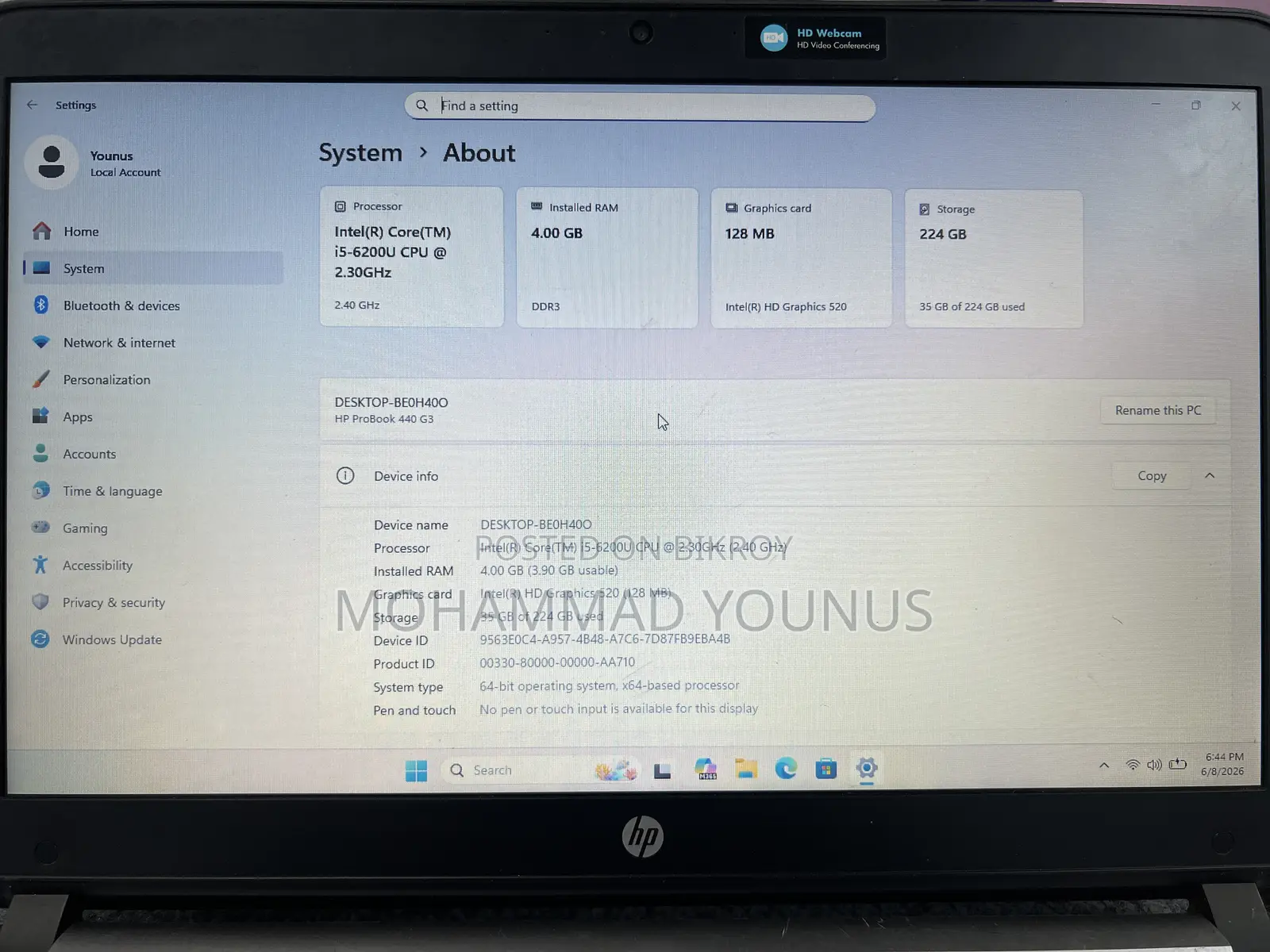 Laptop HP 650 G3 4GB Intel Core i5 SSD 256GB