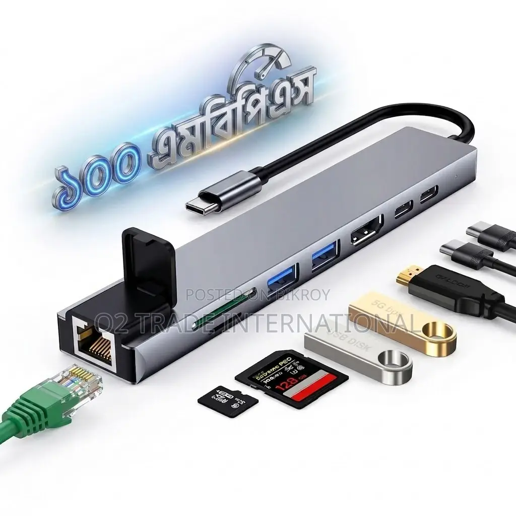 Usb C Hub 8in1 Docking Station Hdmi, Rj45 Ethernet, Usb 3.0, Sd/Tf
