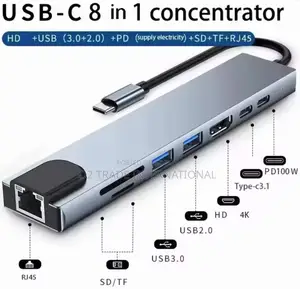 Usb C Hub 8in1 Docking Station Hdmi, Rj45 Ethernet, Usb 3.0, Sd/Tf